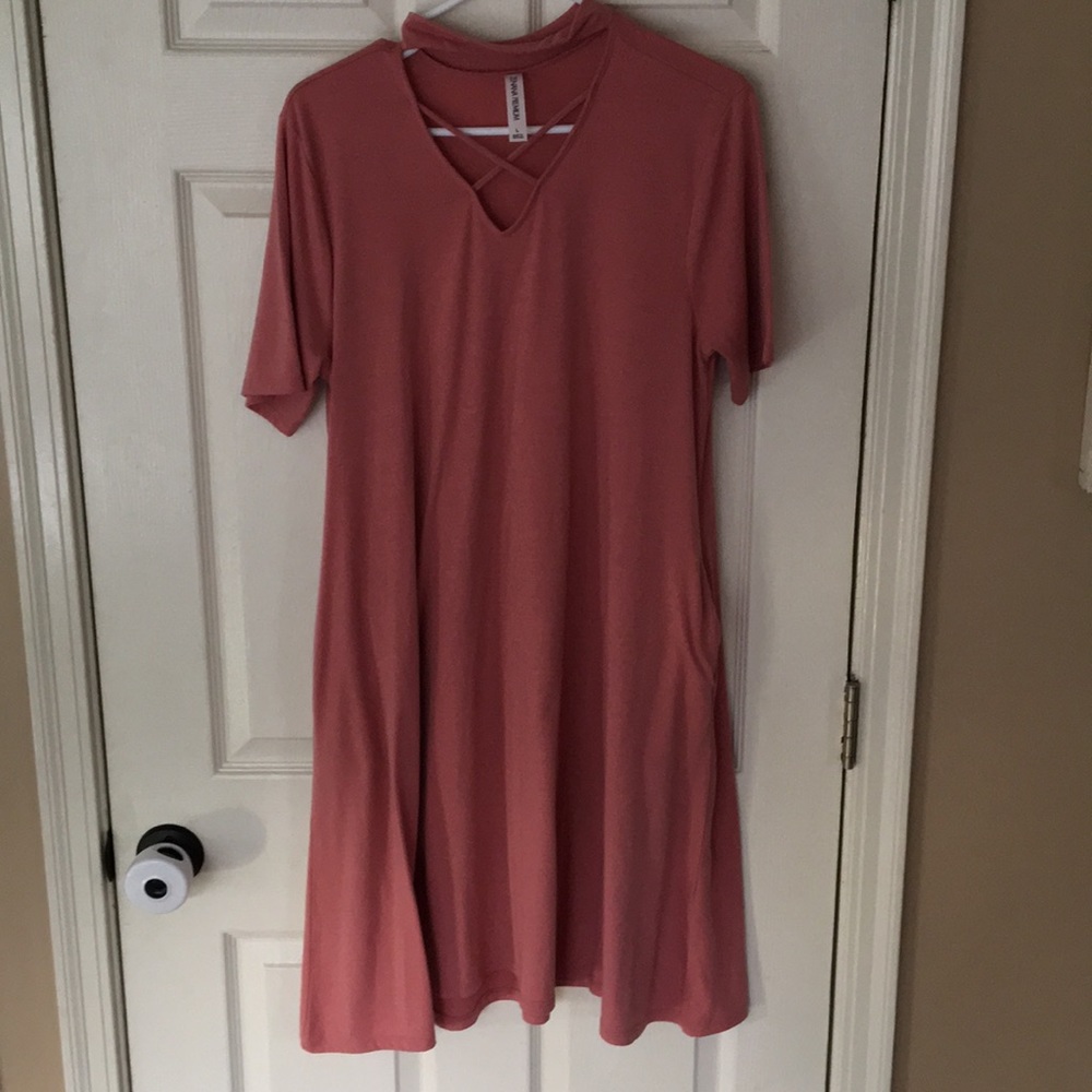Coral swing dress with pockets! Great for summer!